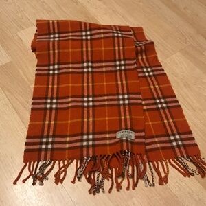 Burberry Reddish Orange  Lambswool Plaid Scarf
